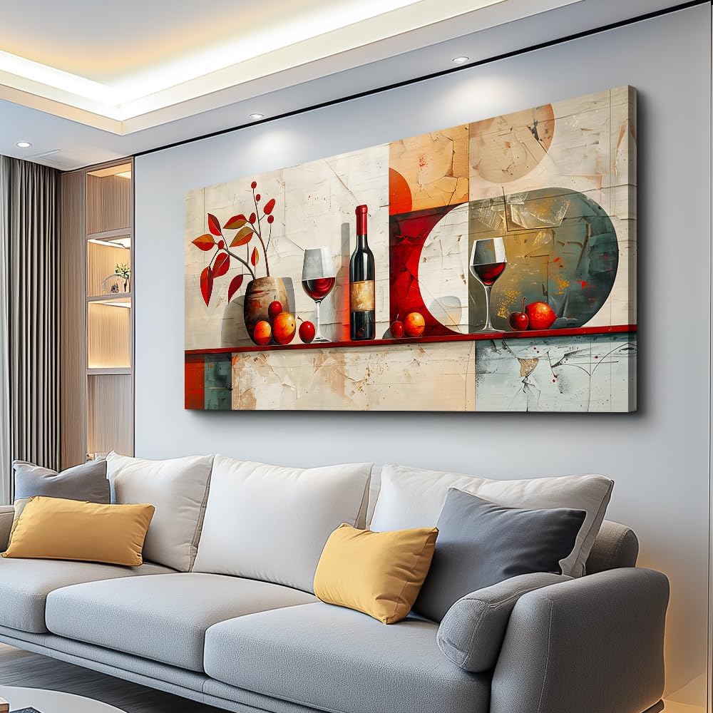 ERQINHUA Wall Art For Kitchen Wall Decor For Living Room Dining Room Decorations Wine Glass Mural Still Life Abstract Pictures Artwork bar Posters Home Decor Wall Painting Ready To Hang 20"x40"
