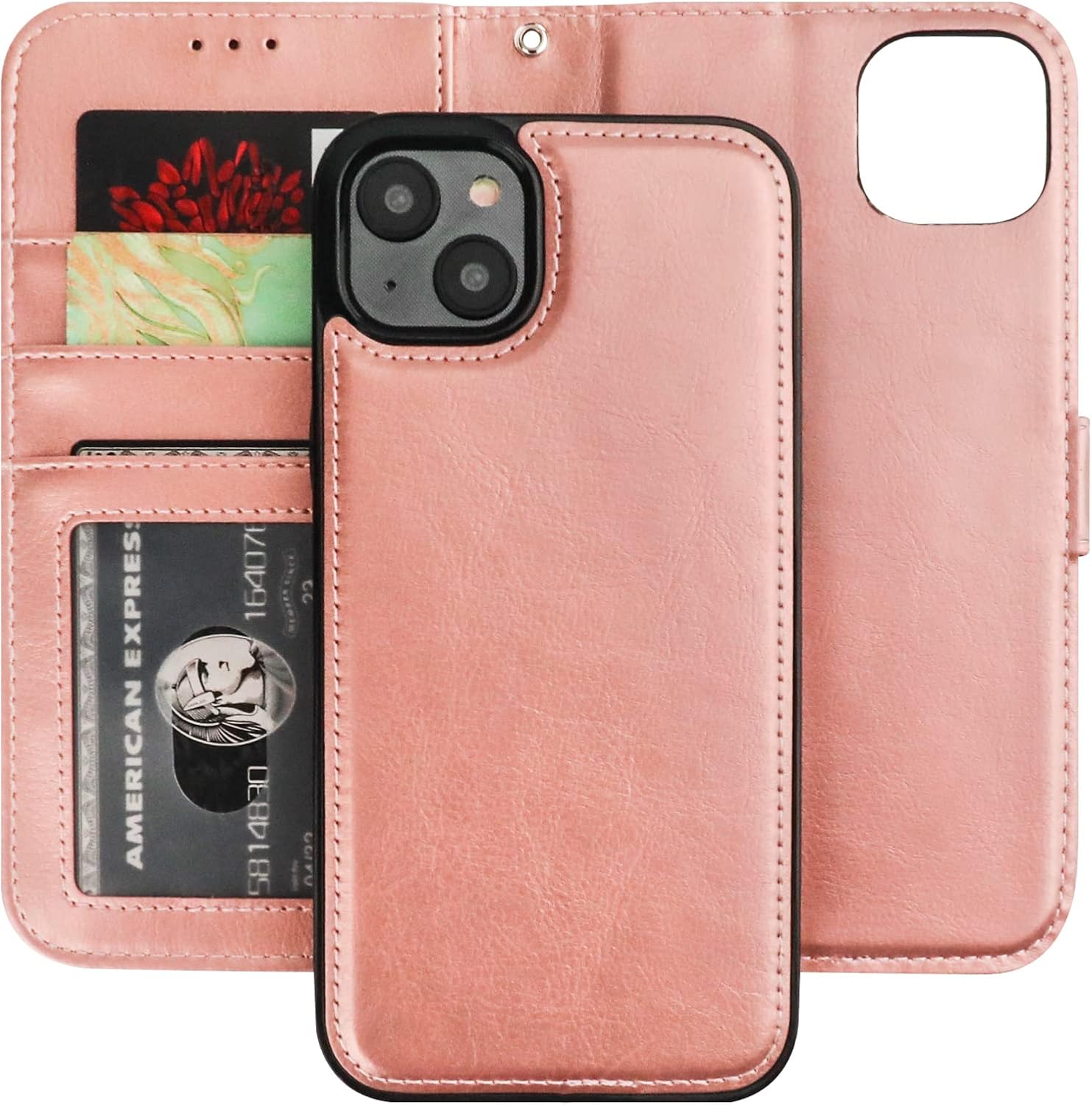 Bocasal Detachable Wallet Case for iPhone 14 Plus RFID Blocking Card Slots Holder Premium PU Leather Magnetic Kickstand Shockproof Wrist Strap Removable Flip Protective Cover 5G 6.7 inch (Rose Gold)