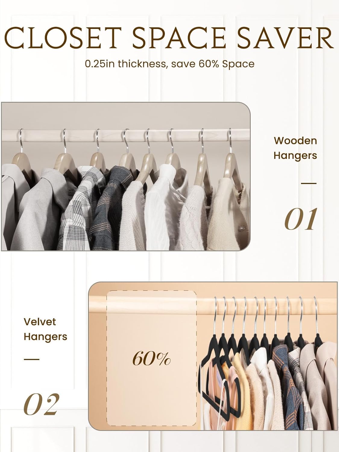 Smartor Velvet Hangers 70 Pack, Black Non Slip Clothes Felt Hanger Heavy Duty for Coat, Premium Slim Space Saving Hangers for Closet Organizer and Storage, 360° Rotating Silver Hook