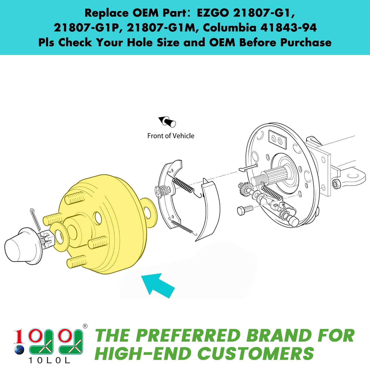 10L0L 21807G1 Golf Cart 1 Inch Large Hole 30 Teeth Spline Brake Drum Assembly for 4 Cycle Gas 1991-Up EZGO TXT, RXV, Marathon, Medalist, Columbia, OEM# 21807-G1, 41843-94 (2 Packs)