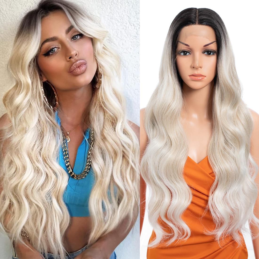 30 Inch Body Wave Long Wig 13X4.5X1 Synthetic Lace Front 180 Density Black Flax Brown Blonde Heat Resistant Fiber Hair Pre Plucked TAT4/23D/PLATINUM