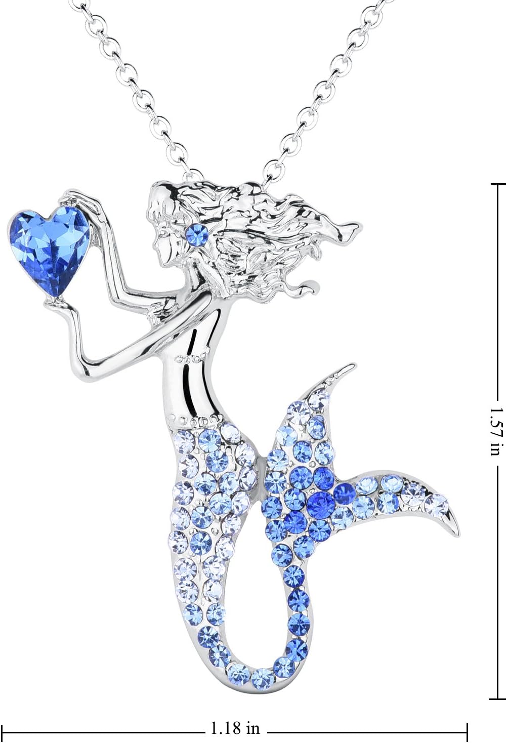 luomart Fashion Mermaid Birthstone Necklace Jewelry White Gold Plated Austrian Crystal Pendant Gifts for Women - Image 3