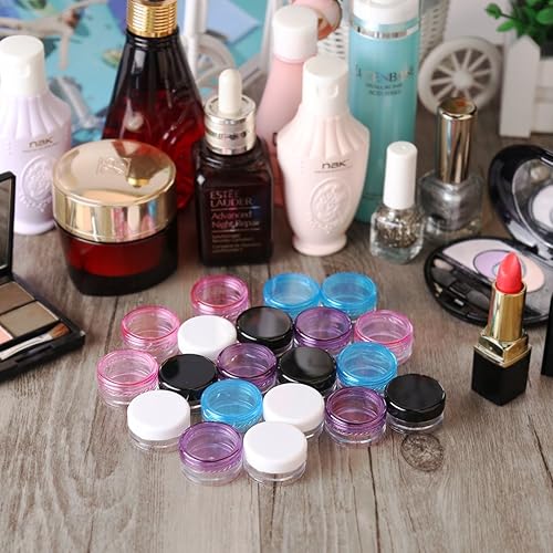 Miniatura 5 de Accmor 100 recipientes de muestra vacíos de 0.11 onzas con tapas rosadas, tarros cosméticos con 5 mini espátulas