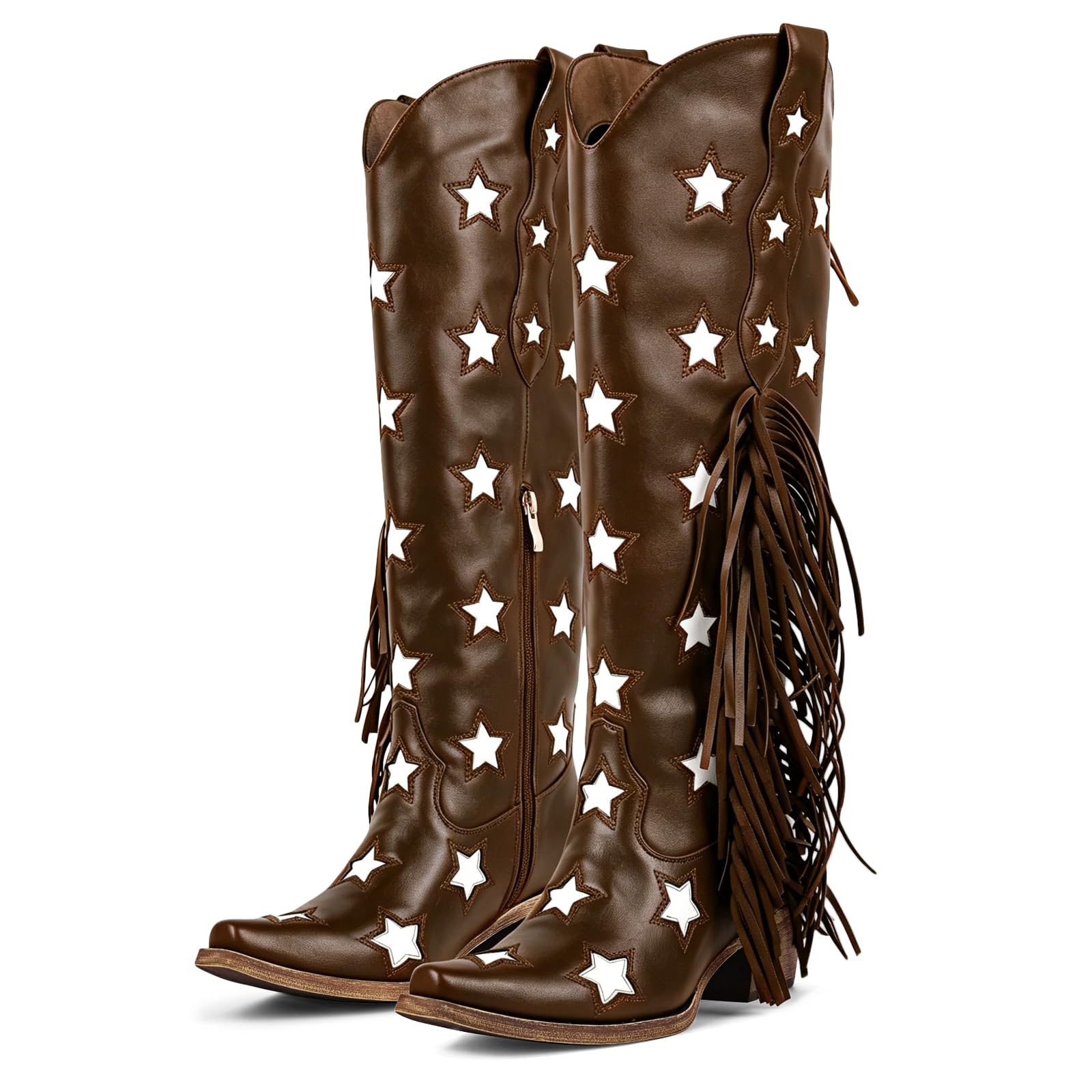 richealnini Western Thigh High Cowboy Boots with Fringe Over Knee Wide Calf Cowgirl Boots