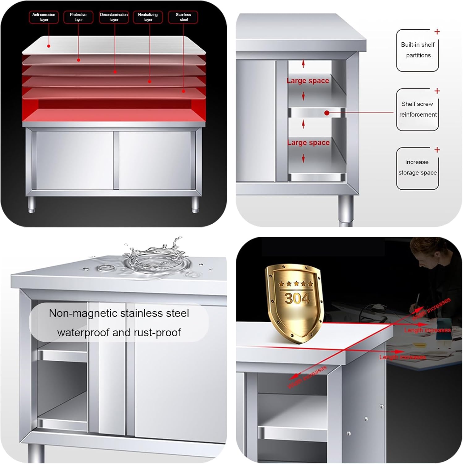 Stainless Steel Work Table Cabinet, Heavy Duty Prep with 2-Layer Commercial Kitchen for & Work, Home, Restaurant, Garage, Warehouse(39.4 * 19.7 31.5in)