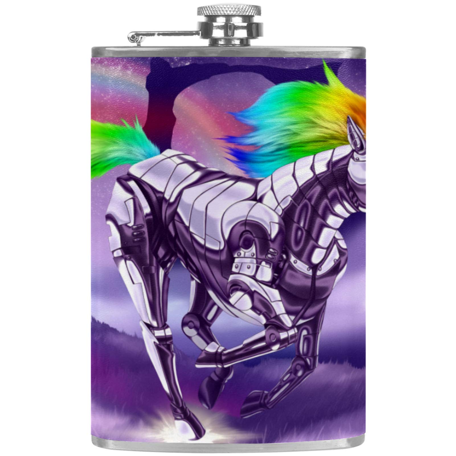 Flasque à whisky licorne arc-en-ciel en cuir pour barbecue et camping