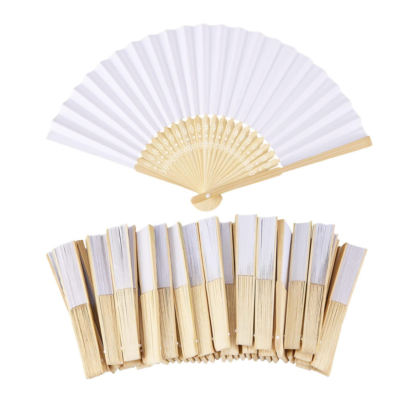 100 Stück weiße, faltbare elegante Papierfächer für Hochzeit, Party, Gastgeschenke, 21 cm ()