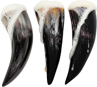 Lord of Battles Medieval Viking Drinking Horns Set of 3 Pieces Genuine Ox Horn Norseman Drinking Vessel Horn for Ale Mead for Men and Women (Plain, 80-100 ML)