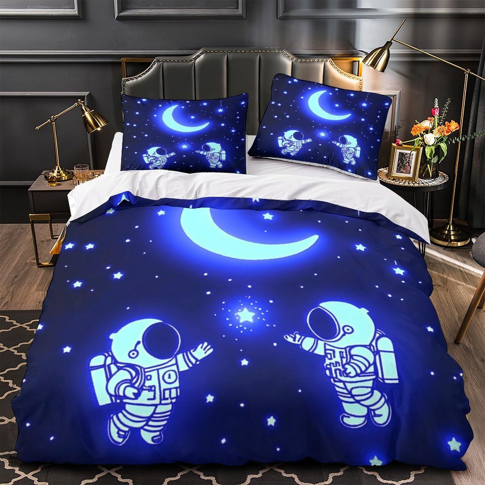 Housse de couette espace 140x200 pour chambre ado ambiance galaxie et cosmos