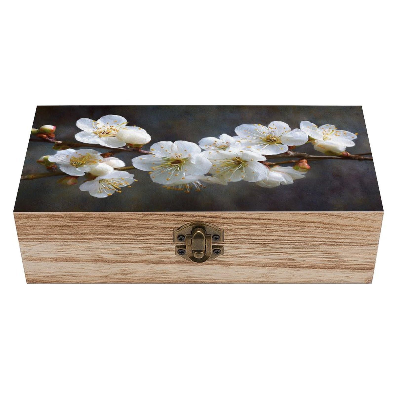 Ahdyr As Pic White Plum Blossoms Wooden Storage Box With Hinged Lid And Front Clasp Large Keepsake Box