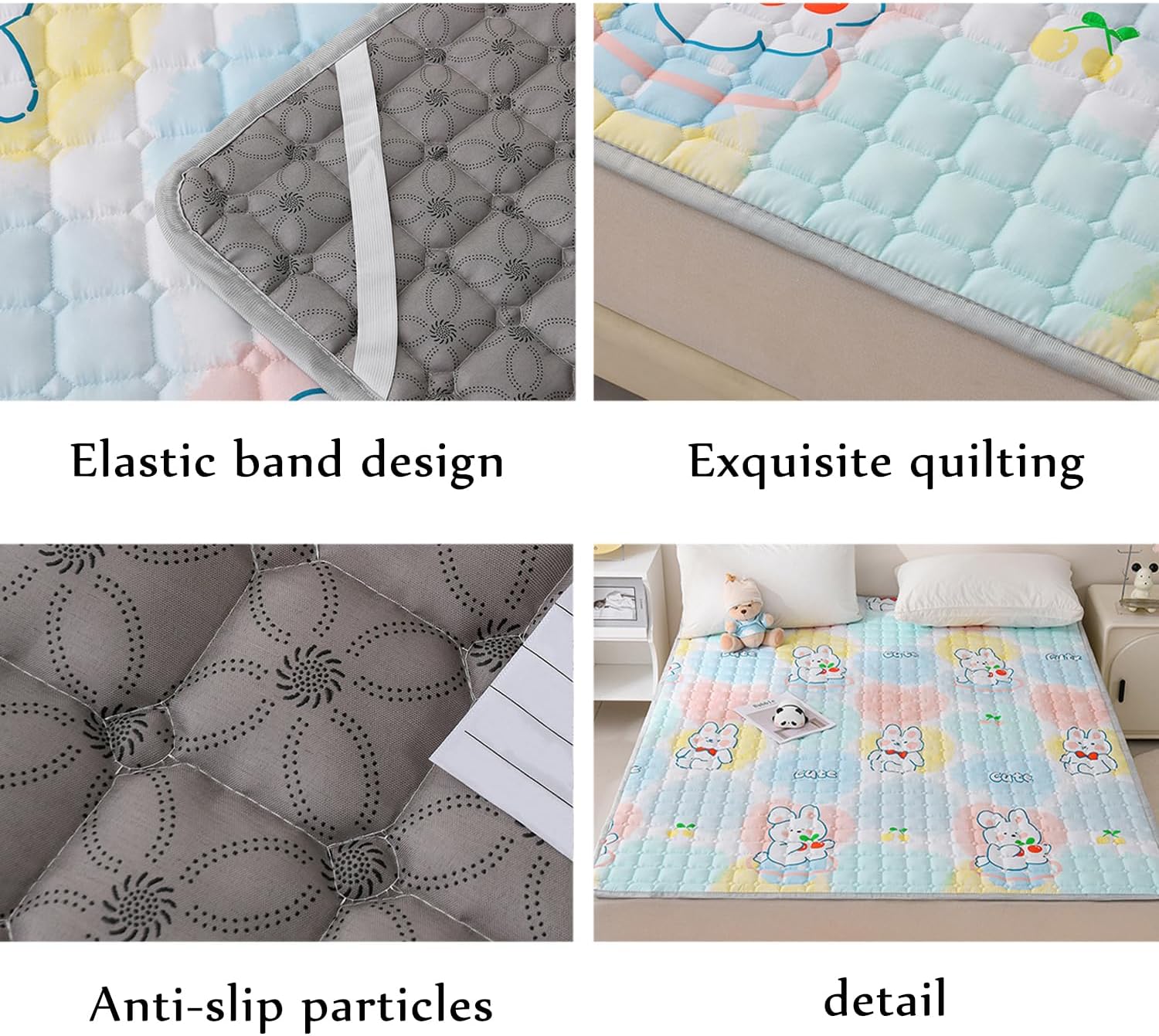 Queen Size Mattress Protector Student Thin Mattress Cover with 4 Elastic Straps Anti-Slip Thin Mattress Topper Soft Breathable Mattress Pad Cover Bedroom Dormitory,A,150 * 200cm(queen)