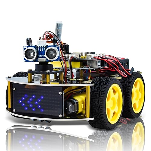 KEYESTUDIO Smart Car Robot,4WD Programmable DIY Starter Kit for Arduino for Uno R3,Electronics Programming Project/STEM Educational/Science Coding Kit for Teens Adults,15+