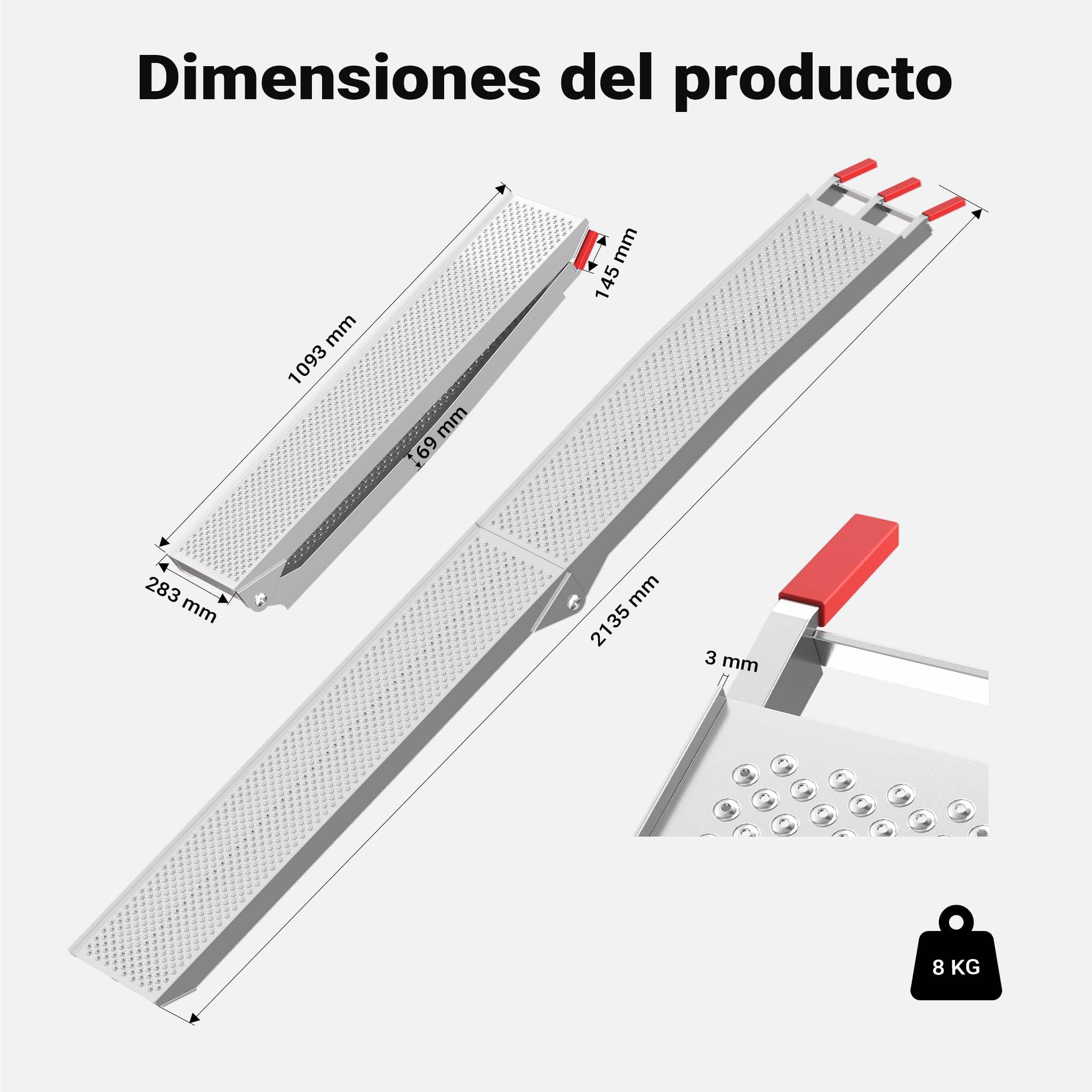 Rampa Carga Motocicletas ATV Aluminio Plegable Quads Motos Vehículos Ayuda Transporte 215cm 340kg