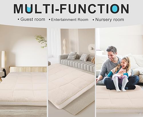 Miniatura 7 de ABORON Colchón japonés para suelo, colchón de futón de tamaño individualmatrimonial, tapete de tatami de 4 pulgadas de grosor, colchón plegable