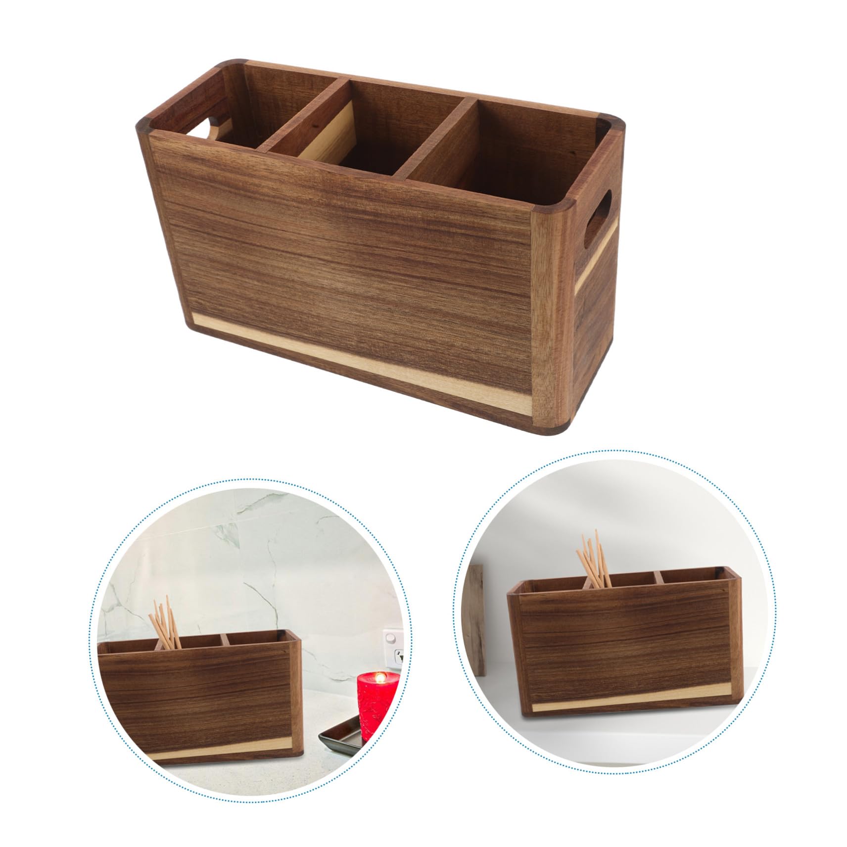 VALICLUD Boîte à Ustensiles de Cuisine Bois avec Compartiments Organiseur Ouvert pour Couverts Baguettes et Cuillères Rangement Pratique pour Plan de Travail