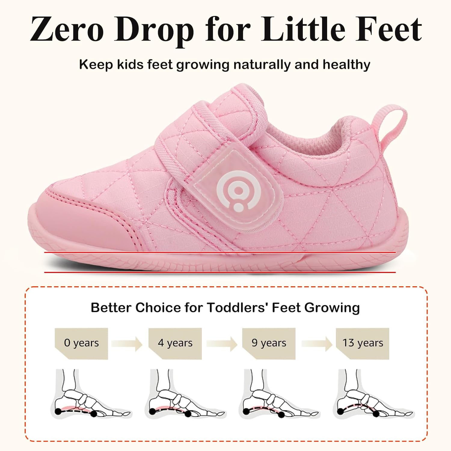 QFH Toddler Shoes Boys Girls Lightweight Sneakers Barefoot Wide Shoe Water-Resistant Hook & Loop Flexible Casual Walking Shoes - Image 3