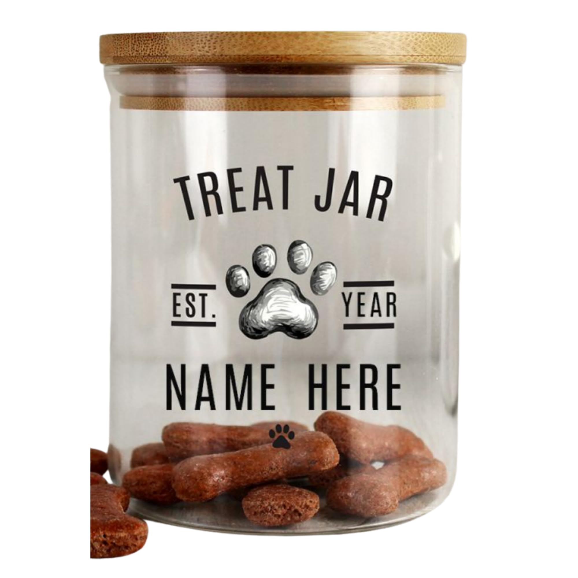 Personalised Pet Treats Glass Jar with lid. Pet Storage Pot