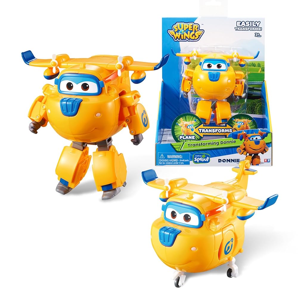 Super Wings Transformable Toys, 5 in Donnie Airplane Transforming Figures Toys, 2 in 1 Mode Rescue Bots Action Figure Toys for 3-5 Year Old Boys Girls, Fun Plane Toys for Toddlers Kids Age 3 4 5 6 7