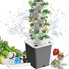 30 Pods Hydroponics Tower Garden Hydroponics Growing System Aeroponics Growing Kit Indoor Herb Garden Kit with Hydrating Pump, Adapter, Net Pots, Timer for Herbs, Fruits and Vegetables
