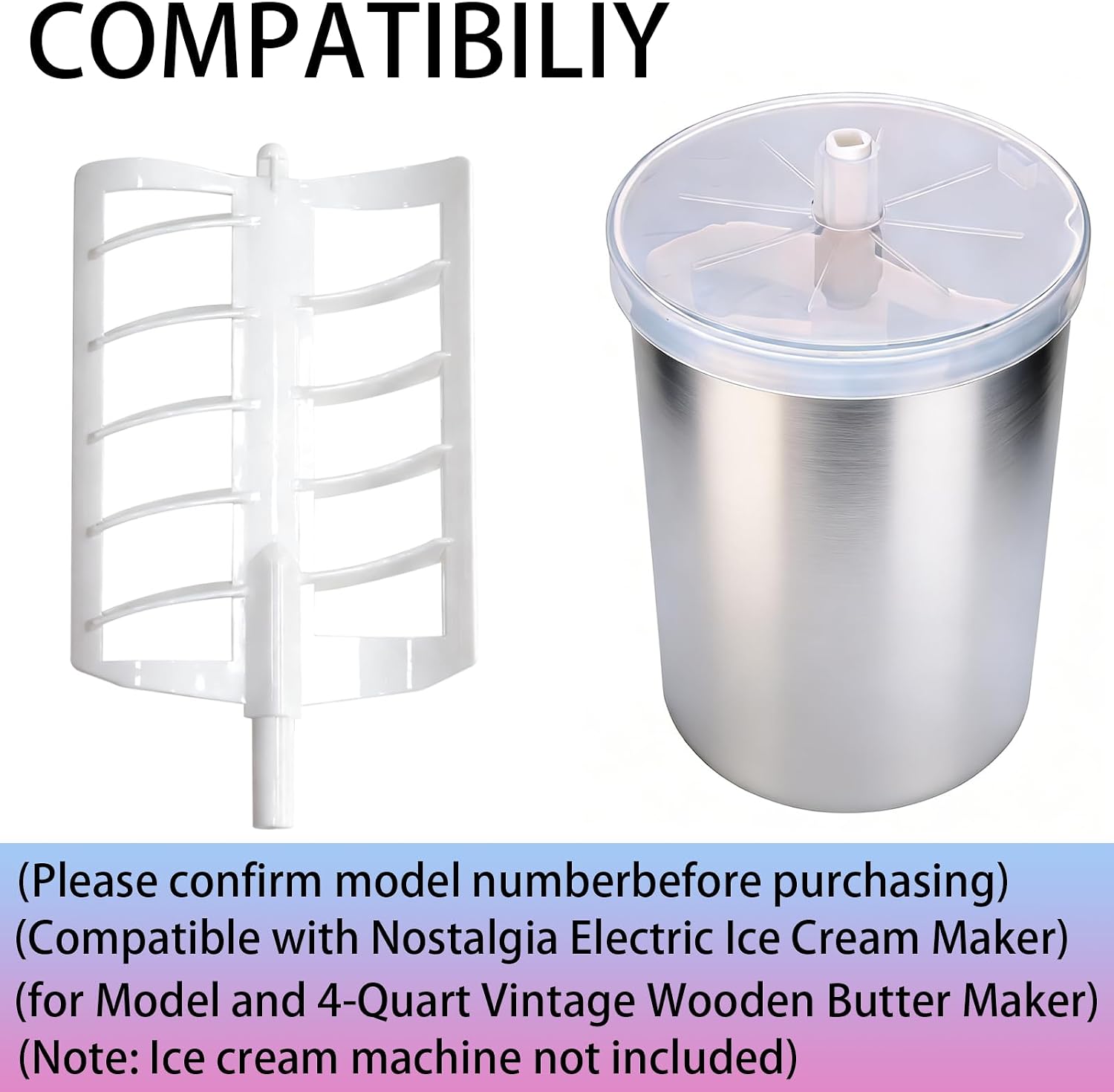 Replacement Paddle for Nostalgia Electric Ice Cream Maker，stirring paddle for Old Fashioned Soft Serve Ice Cream Machine，mixing paddle for Vintage Wooden Style Cream Machine 4 Quart