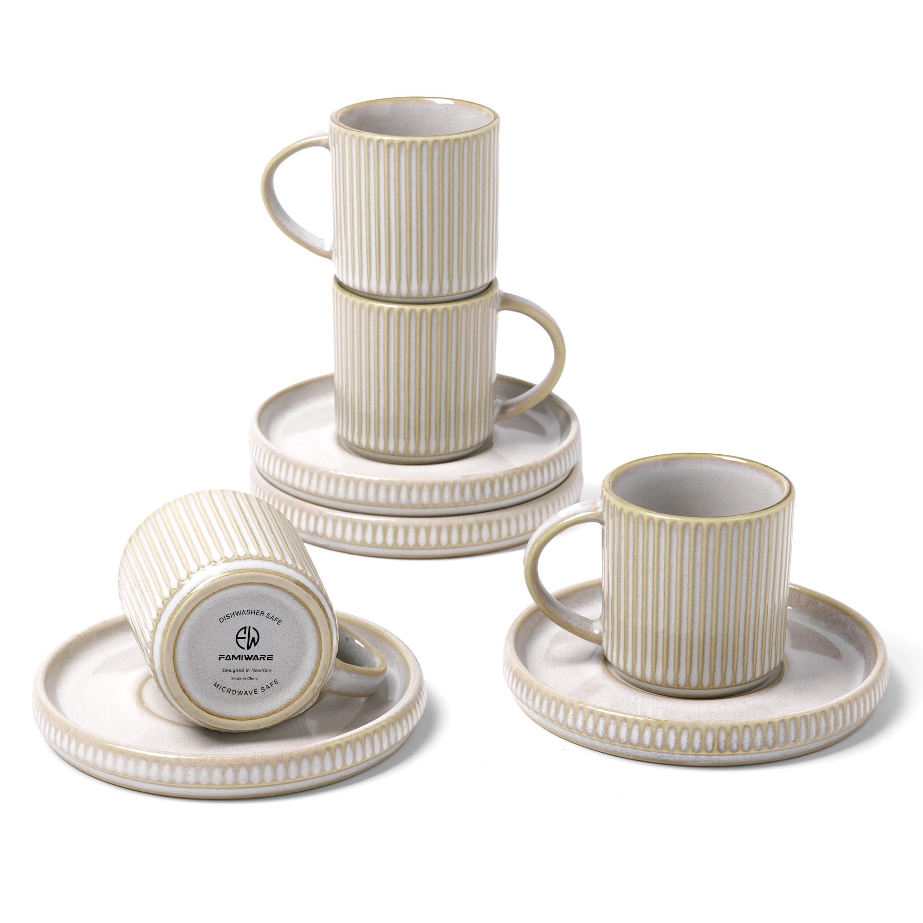 Amazon.com | famiware Star Espresso Cups and Saucers Set of 4