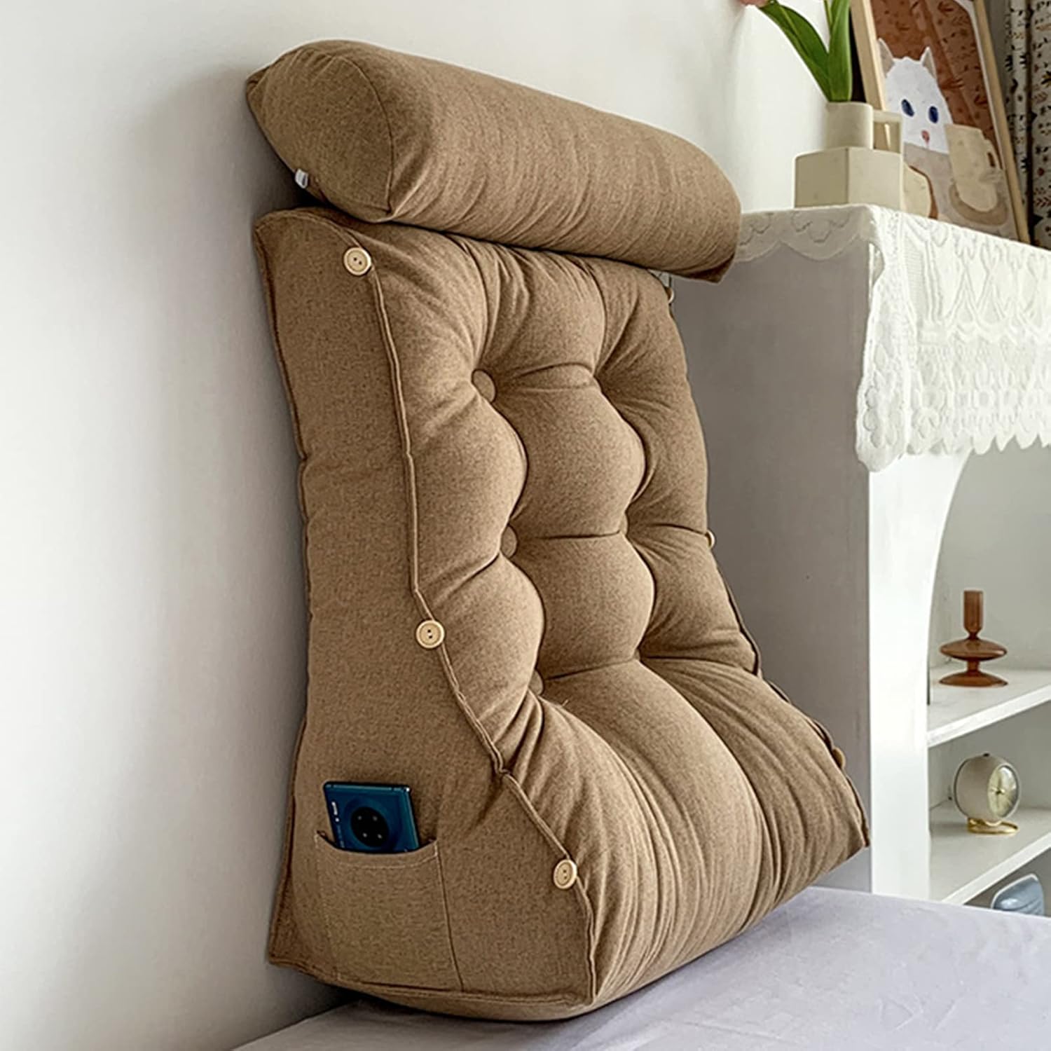 BAGASI Triangle Reading Pillow, Large Bolster Headboard Backrest Support Cushion