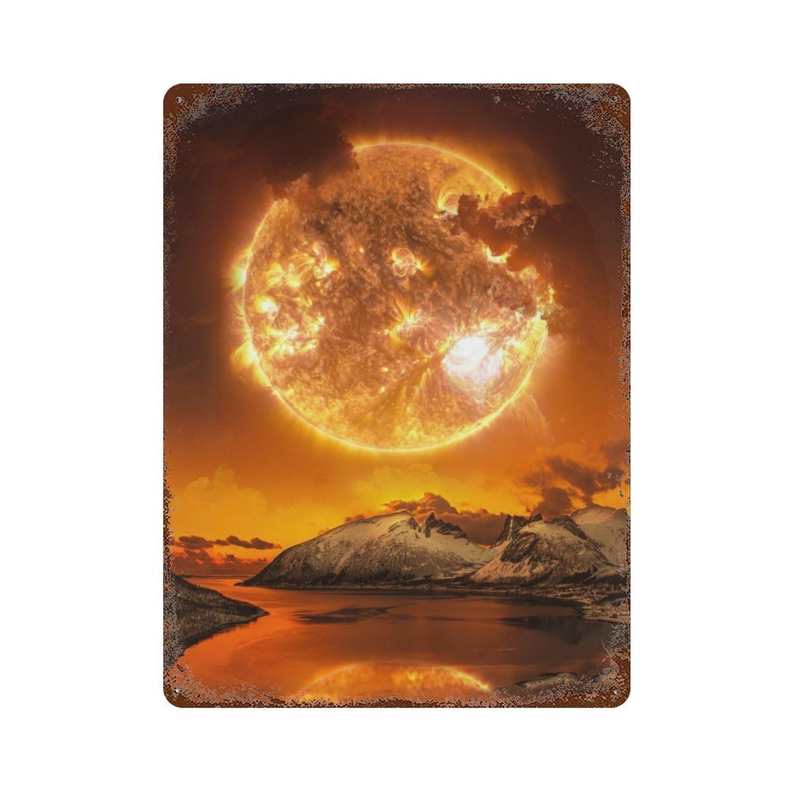 Sunfall Aged Metal Wall Plaque 15.7"x11.8", for Pub, Kitchen And Man Cave Decor, Decorative Metal Wall Art