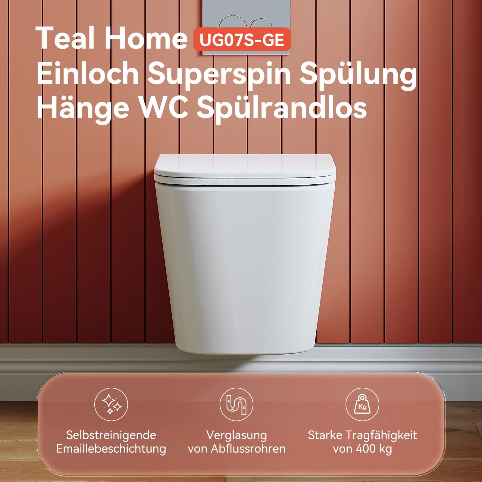 Wisząca WC z wolnoopadającą deską – toaleta z jednootworową spłukiwaną superspinem – WC naścienna do WC dla gości – ceramiczna muszla klozetowa z miękkim domykaniem – 50,5 × 34 × 36 cm