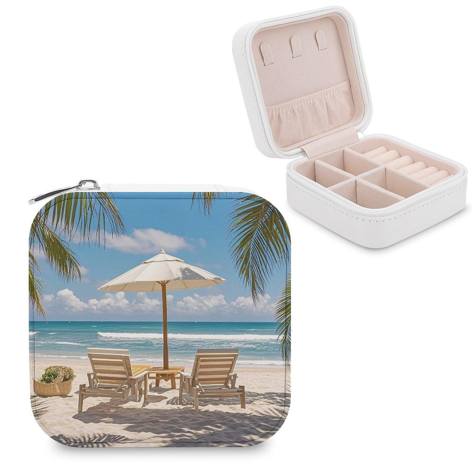 VstaDank Ocean Beach Theme Jewelry Box Beautiful Portable Ring Boxes Cute Large-Capacity Jewelry Case Jewelry Organizer for Mothers Gifts for Earrings Rings Hand Bracelet