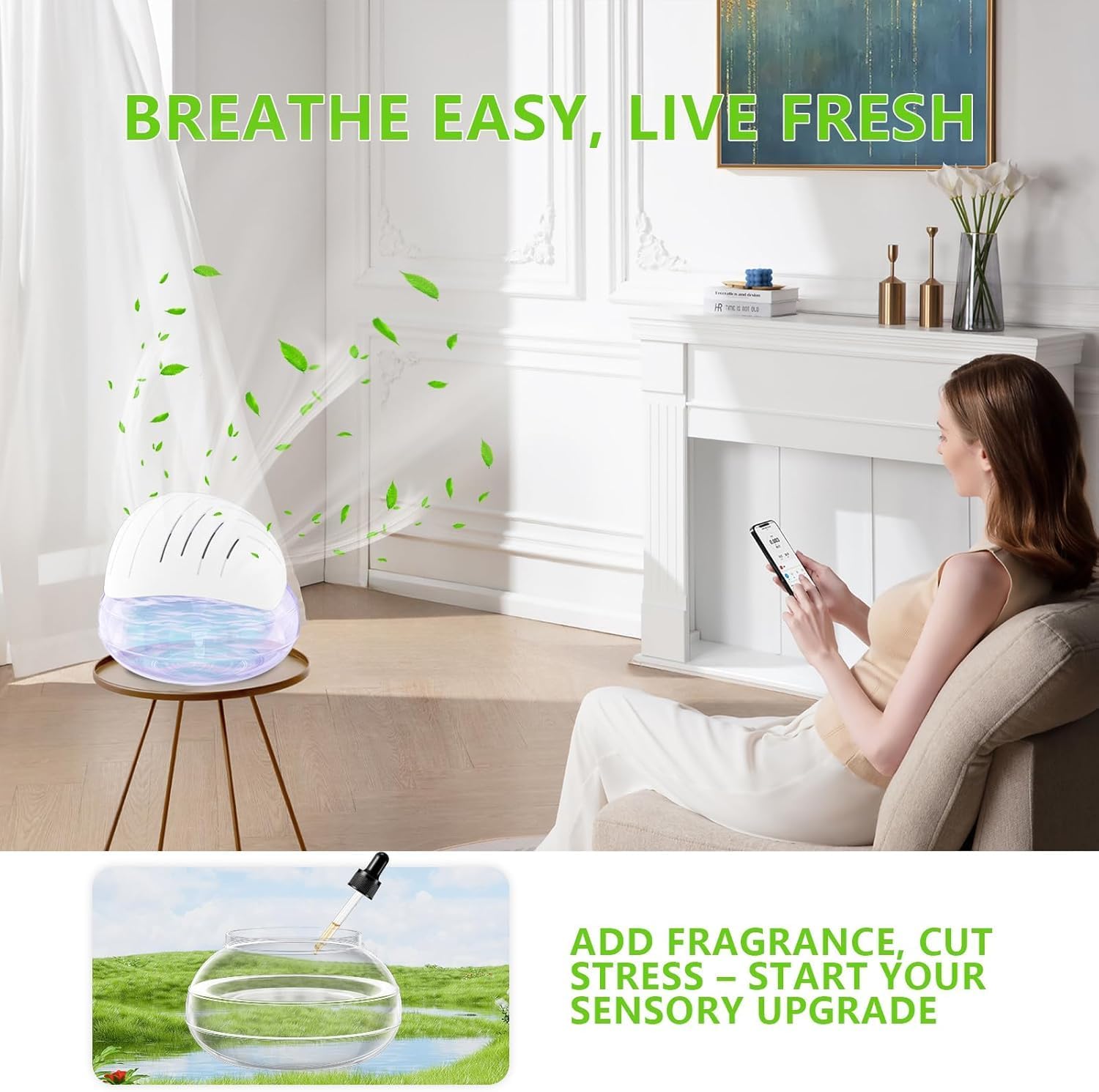 Water Air Purifiers for Home, Air Washer Aroma Diffuser, Air Filter Washer Humidifier, Essential Oils Aroma Fresher With LED Night light for Office, Bedroom,Small Air Cleaner For Smoke and Pets