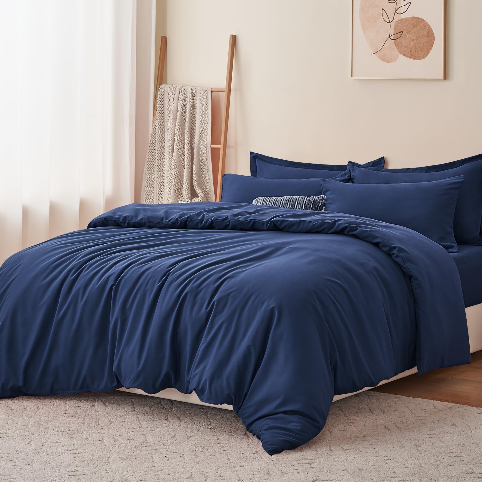RUIKASI Set Copripiumino Matrimoniale 240x220 - Monocromatico 3 Pezzi Copripiumino Set di Due Federe 50x80 cm inclusi, Microfibra, Facile Da Gestire e Morbida, Blu Navy