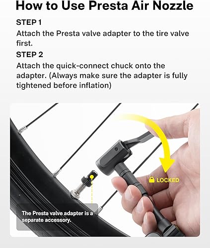 Miniatura 4 de HOTO Mini bomba de neumáticos para bicicleta, bomba de bicicleta de inflado rápido de 25 segundos con calibre, bomba de aire eléctrica portátil