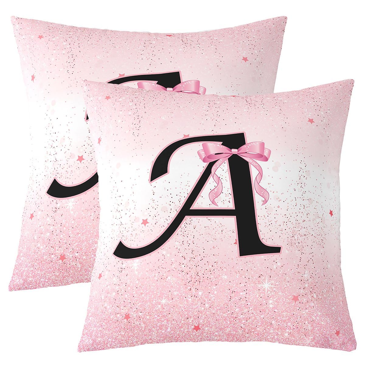 Housse d'oreiller princesse paillettes rose avec alphabet de nœud