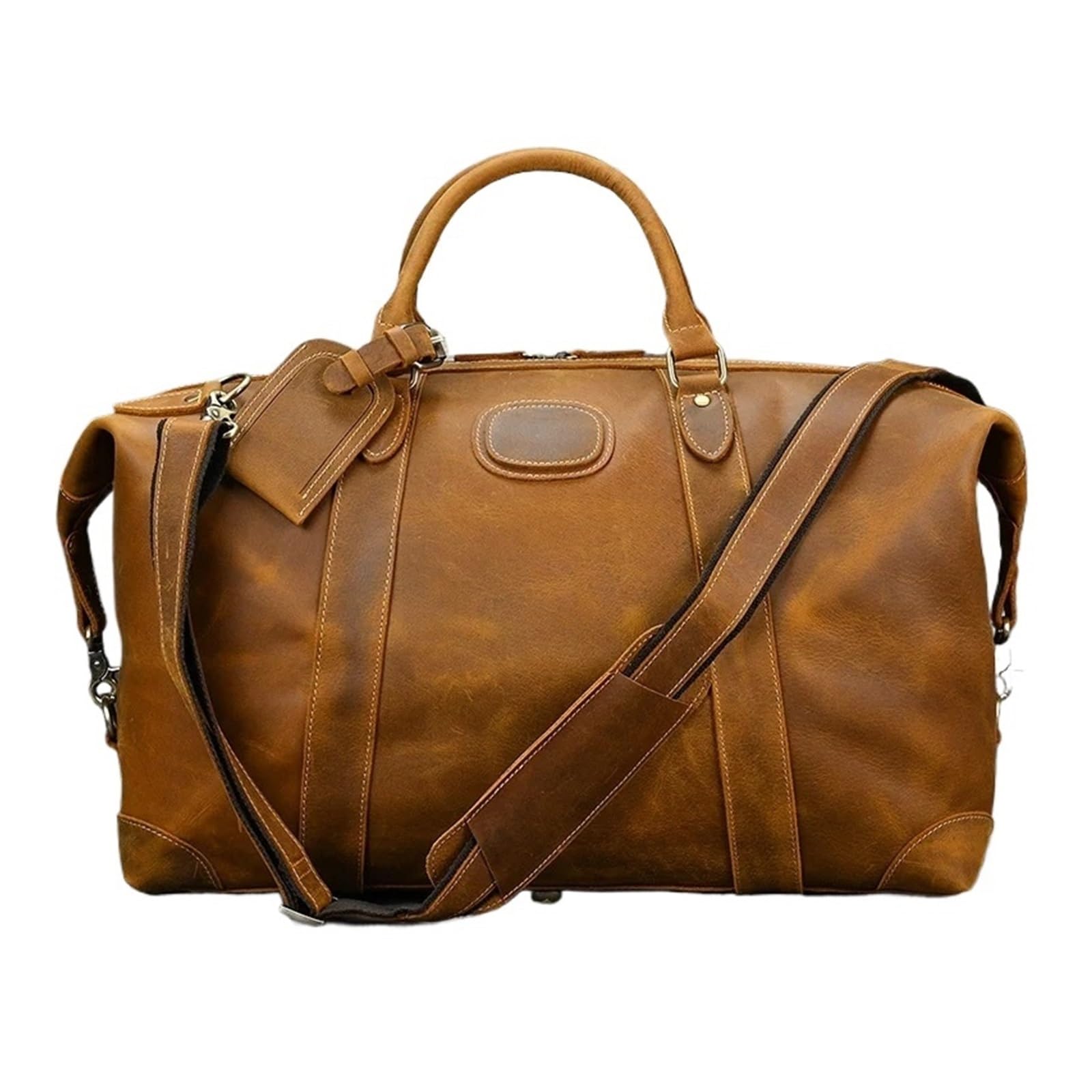 Sac polochon en cuir pour homme grand sac de voyage à rivet