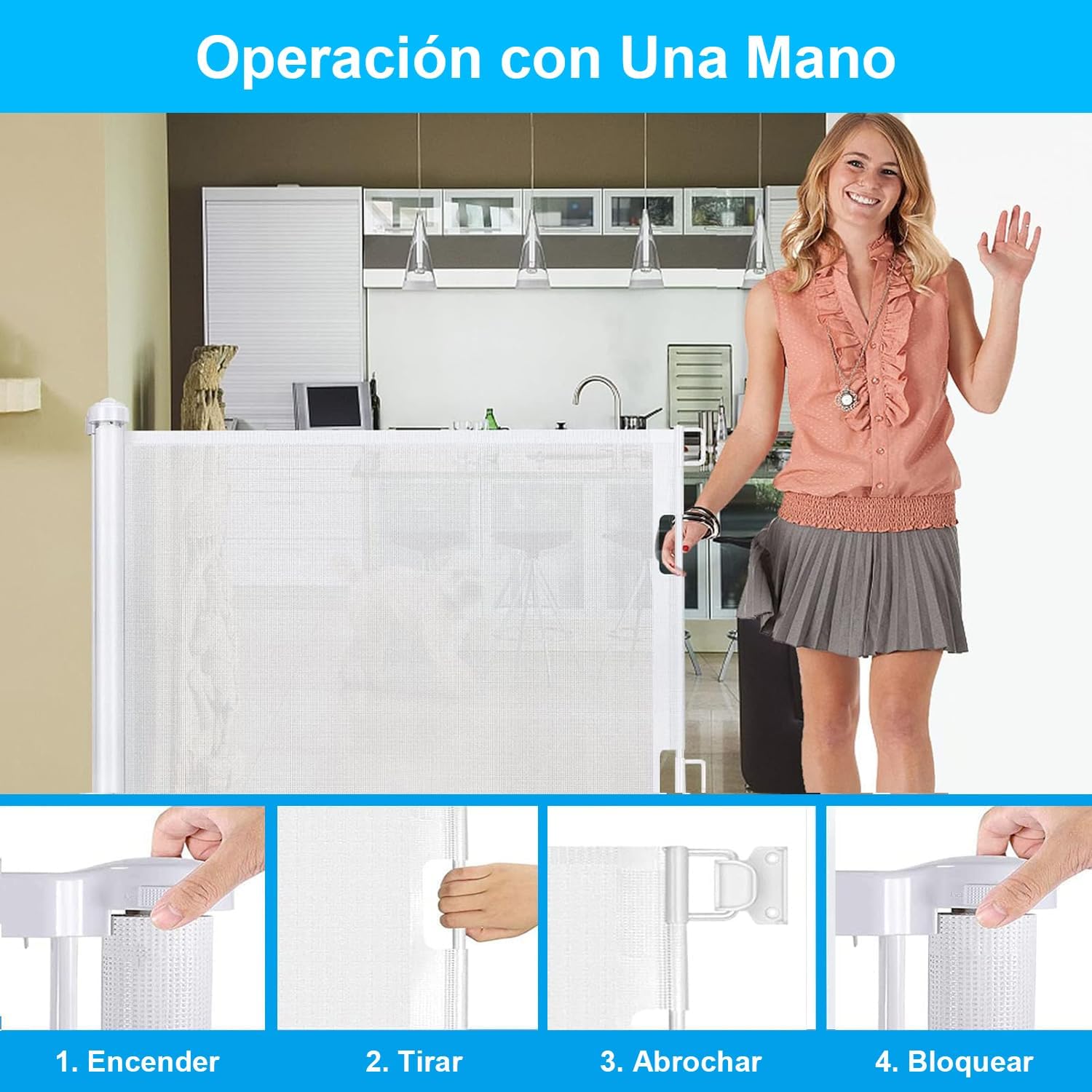 Detalle de la barrera desplegada en la base de una escalera