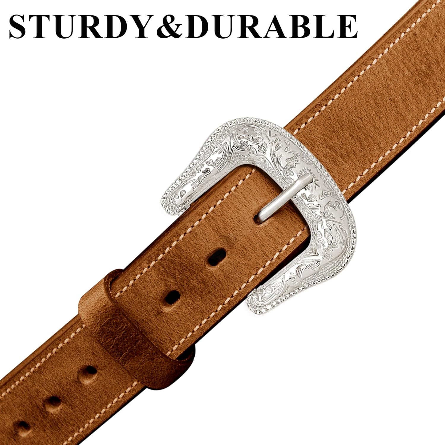 QuneusHot 6 Pieces Cowboy Replacement Belt Buckle Set 1.5"(38mm) Strap Western Floral Engraved Silver Buckles for Men Women - Image 6