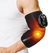 Wireless Elbow Heating Pad with Vibration, Thermal Elbow Pad with Touch Screen Control, 5 Heat Levels, 3 Vibration Modes, 3 Timer Settings, Built-in 3000mAh Battery