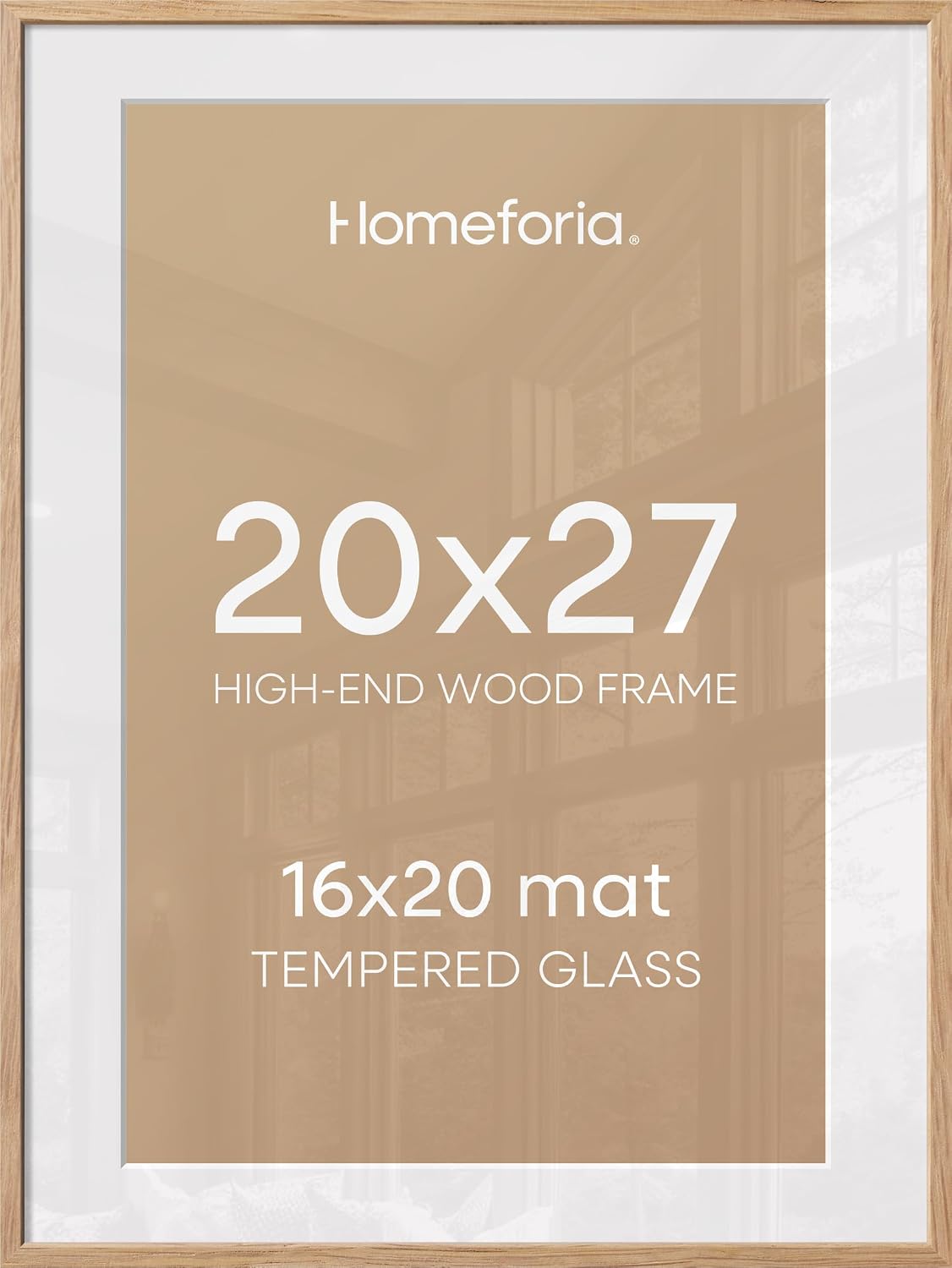 Homeforia 20x27 Picture Frame Natural Wood, High End Oak 20x27 Light Wooden Poster Frame with Mat 16x24, 20 x 27 Frames Matted to 16 x 24 Photo, 27x20 Hanging Frame, Tempered Glass, Wall Kit, Set of 1