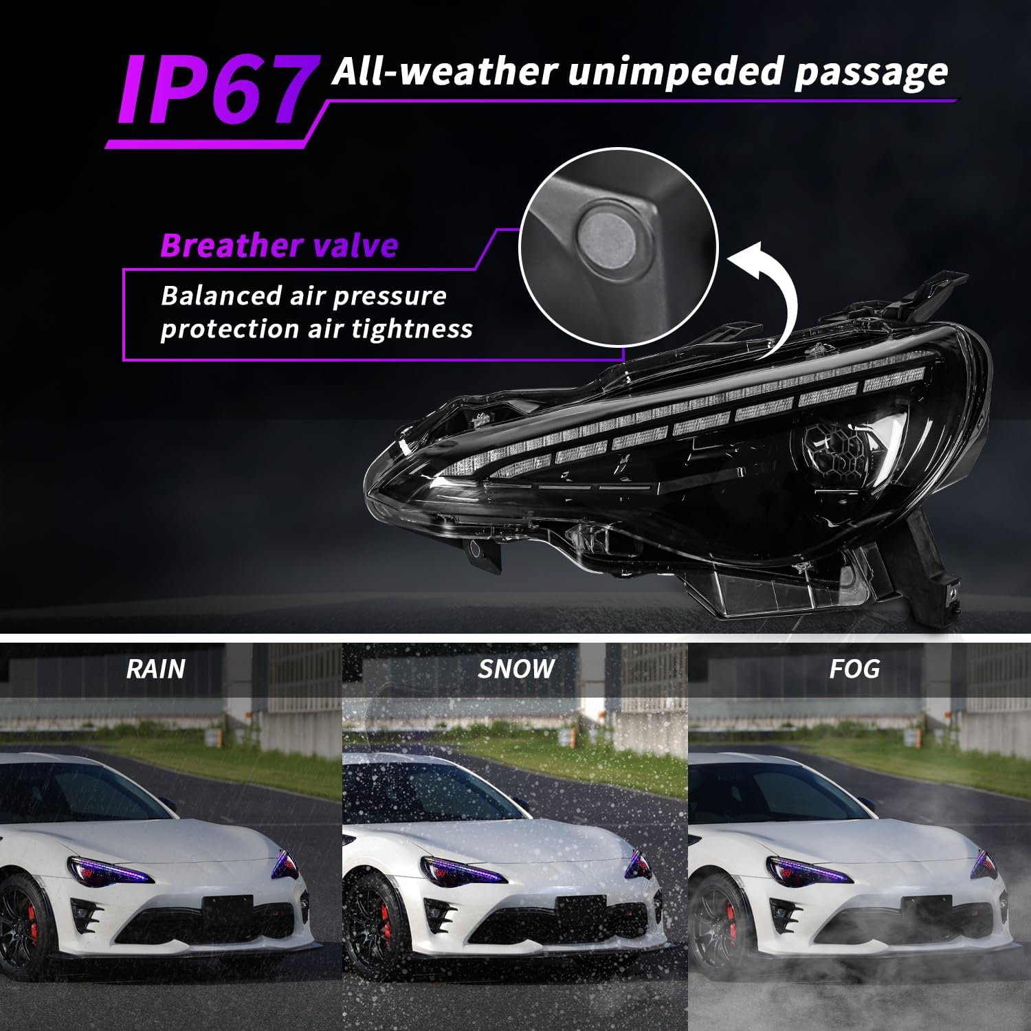 Archaic Headlights Assembly Compatible for Toyota 86 GT86 2012-2021/Subaru BRZ 2013-2021/Scion FR-S 2012-2016, Honeycomb Projector Headlight w Sequential Turn Signal, Plug & Play, Pair