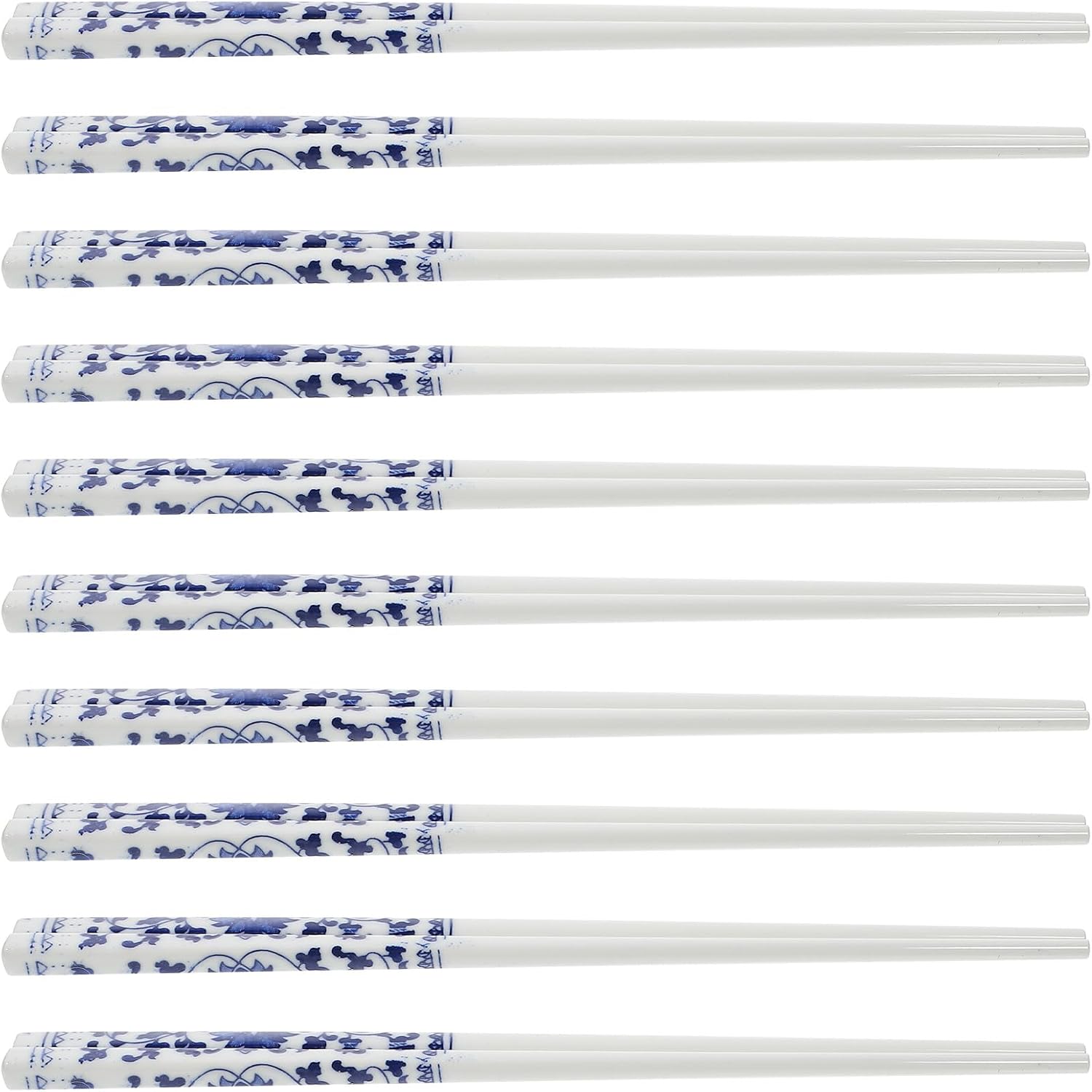 TOYANDONA Blue and White Porcelain Ceramic Chopsticks Set, 10 Pairs Long Reusable Chinese Style Flatware for Home and Restaurant Dining