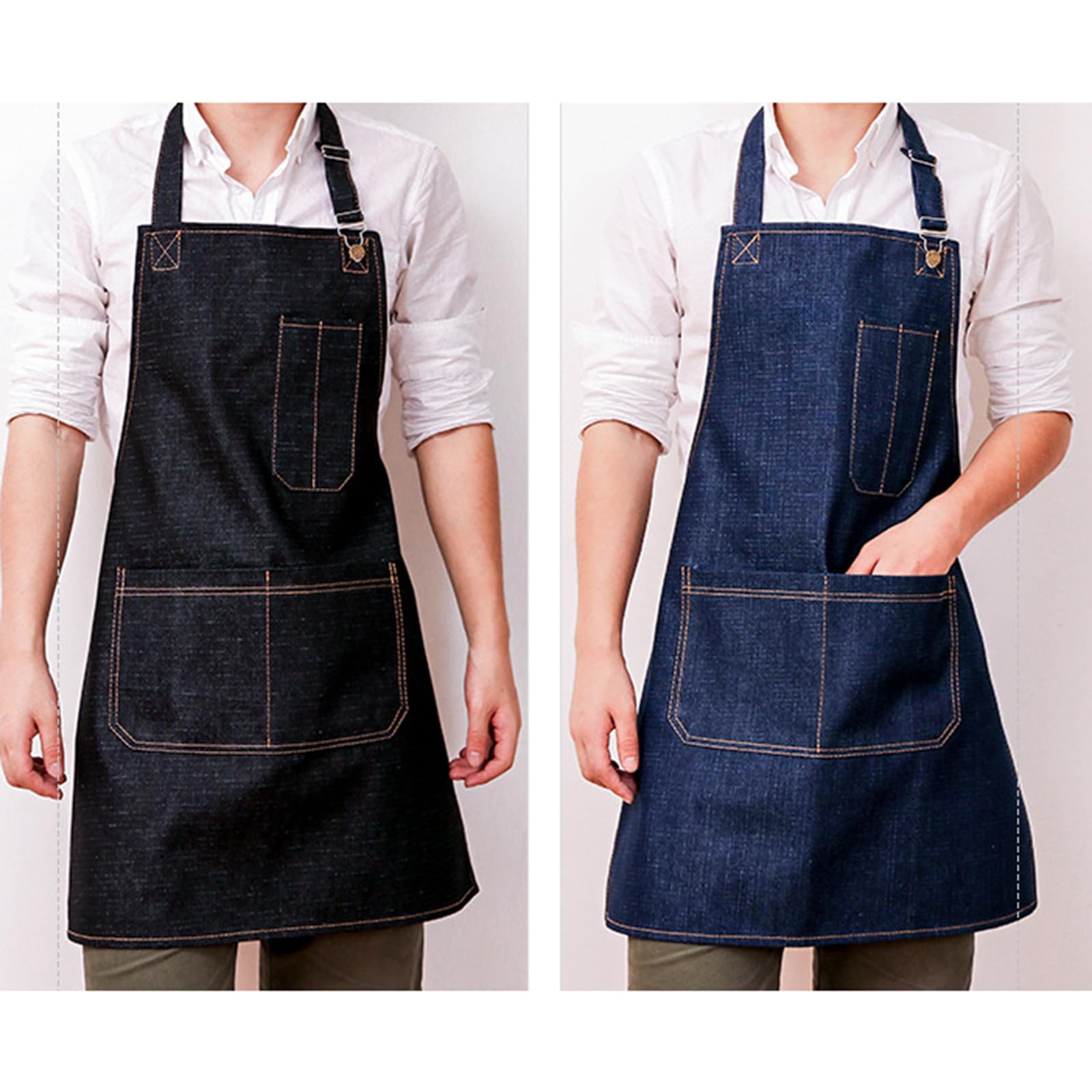 Fartuchy do pieczenia, 2-częściowy fartuch kucharski z kieszeniami, regulowany na szelkach, unisex, dżinsowy do domu, kuchni, ogrodu, sztuki malowania, niebieski(Blue)