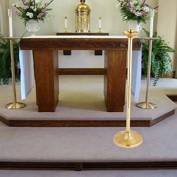 Solid Brass Large Paschal Candlestick, Church Altar Candle Holder, 44 Inch