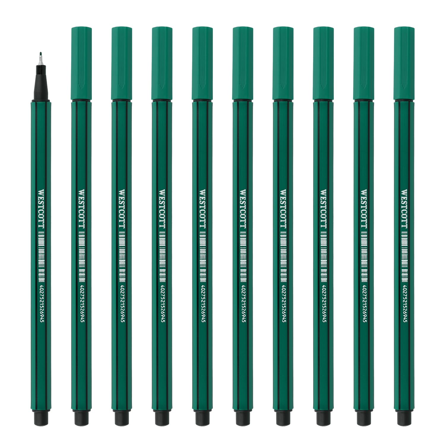 Westcott fineliner green 10 pieces | 10-pack premium fineliner with 0.4mm line width | precise line guidance, metal tip, quick-drying water-based ink | E-737791 00