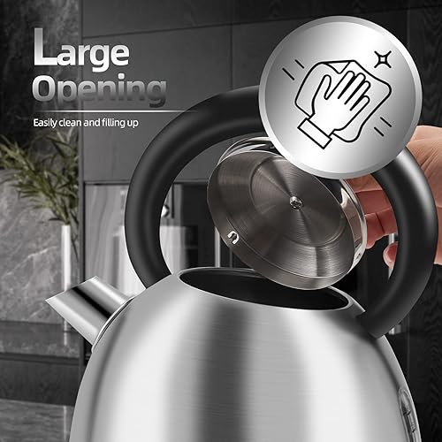 Miniatura 4 de Hervidor eléctrico de 1.7L, bonita caldera de agua con termómetro y apagado automático, hervidor de ebullición rápida de 1200 W para oficina en