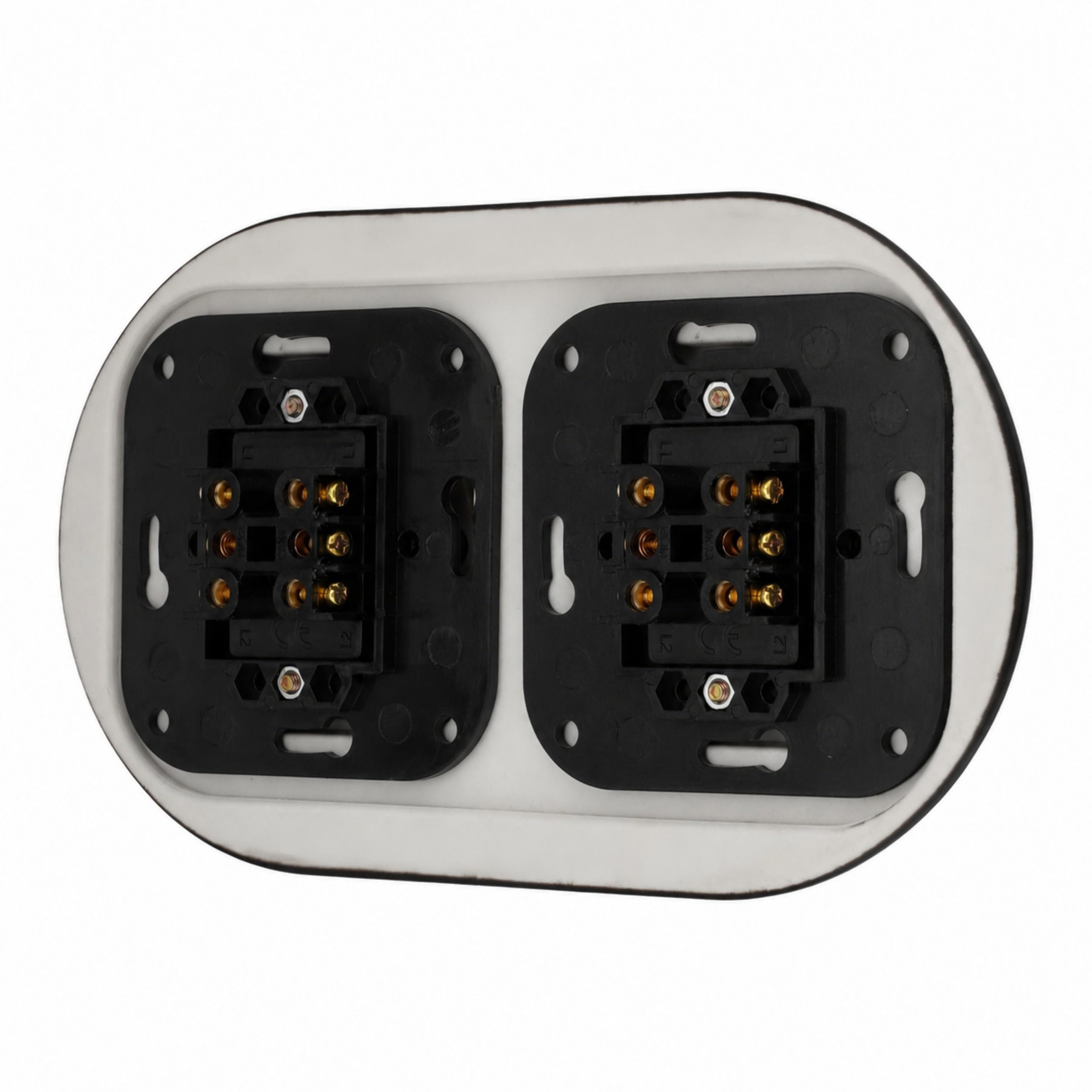 Unterputz Porzellan Retro Doppelschalter, 2-fach, All-in-One, SET Serie PR1 schwarz