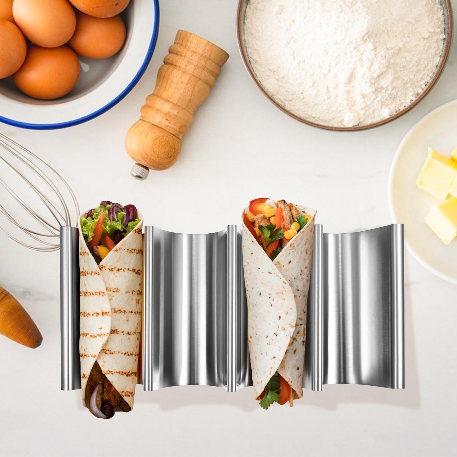 BESPORTBLE Edelstahl Taco Halter Multi-Slot Taco Stand Metall Pfannkuchenhalter 25 X 12 X 4 cm FüR Zuhause Partys Und Restaurants