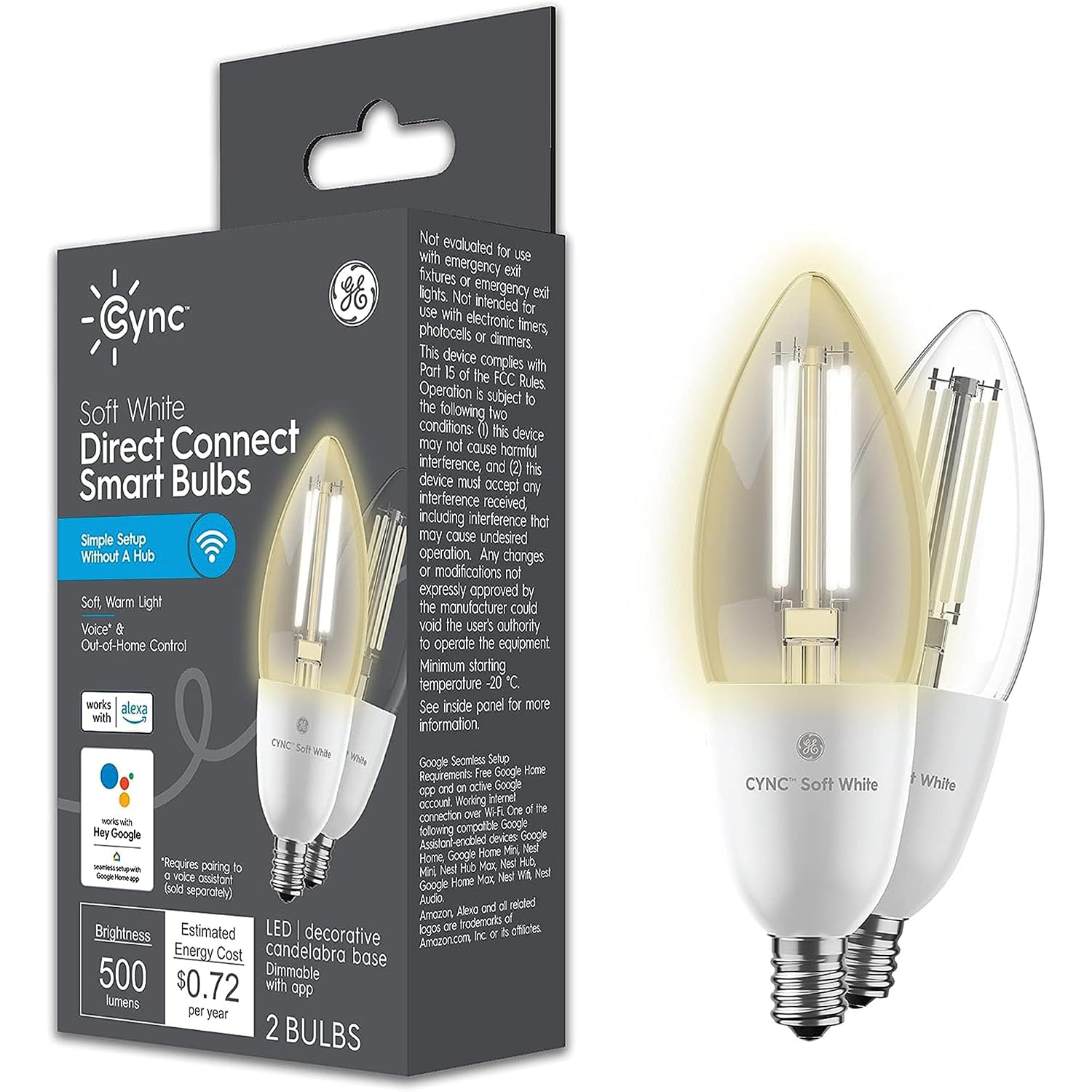 GE Cync Smart LED Bulb, B11 Candle Bulb, Compatible with Alexa and Google Home, WiFi Light, 60W Equivalent, Soft White, Sm...