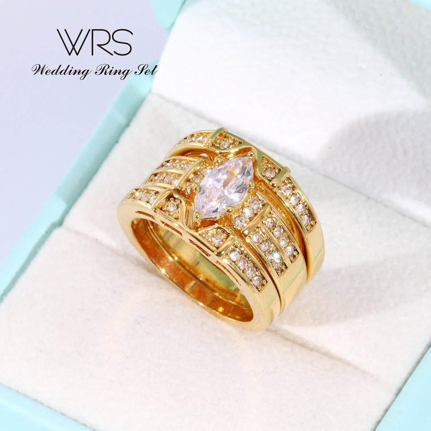 Two Rings His Hers Wedding Ring Sets Couples Matching Rings Women's 2pc Black Gold Plated White CZ Wedding Engagement Ring Bridal Sets Men's Titanium Band Wedding Band