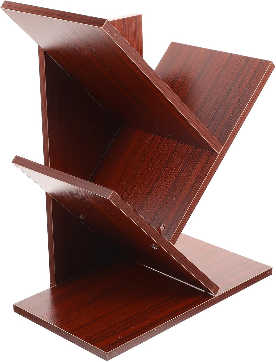 Gadpiparty Desktop Book Organizer Rack 3-Tier Teak Tone Branch-Shaped Book Stand Storage Shelf for Office Desk and Student Study Table