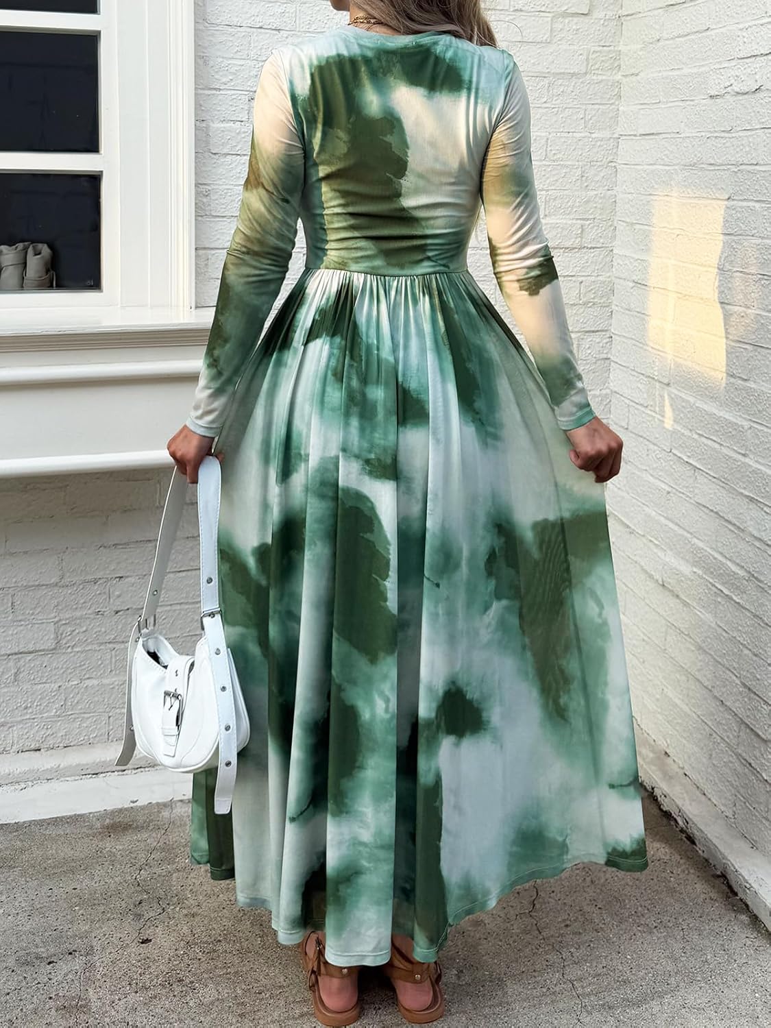 Women's Maxi Dress 2026 Spring Long Sleeve Crewneck Mesh Floral Dress Drop Waist Party Wedding Guest Dresses - Image 4